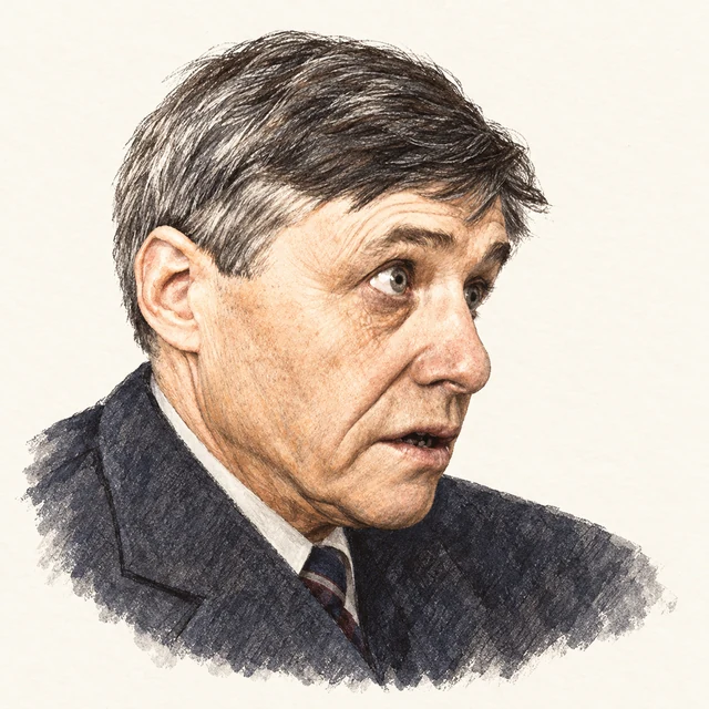 Illustrated portrait of Kenneth Iverson