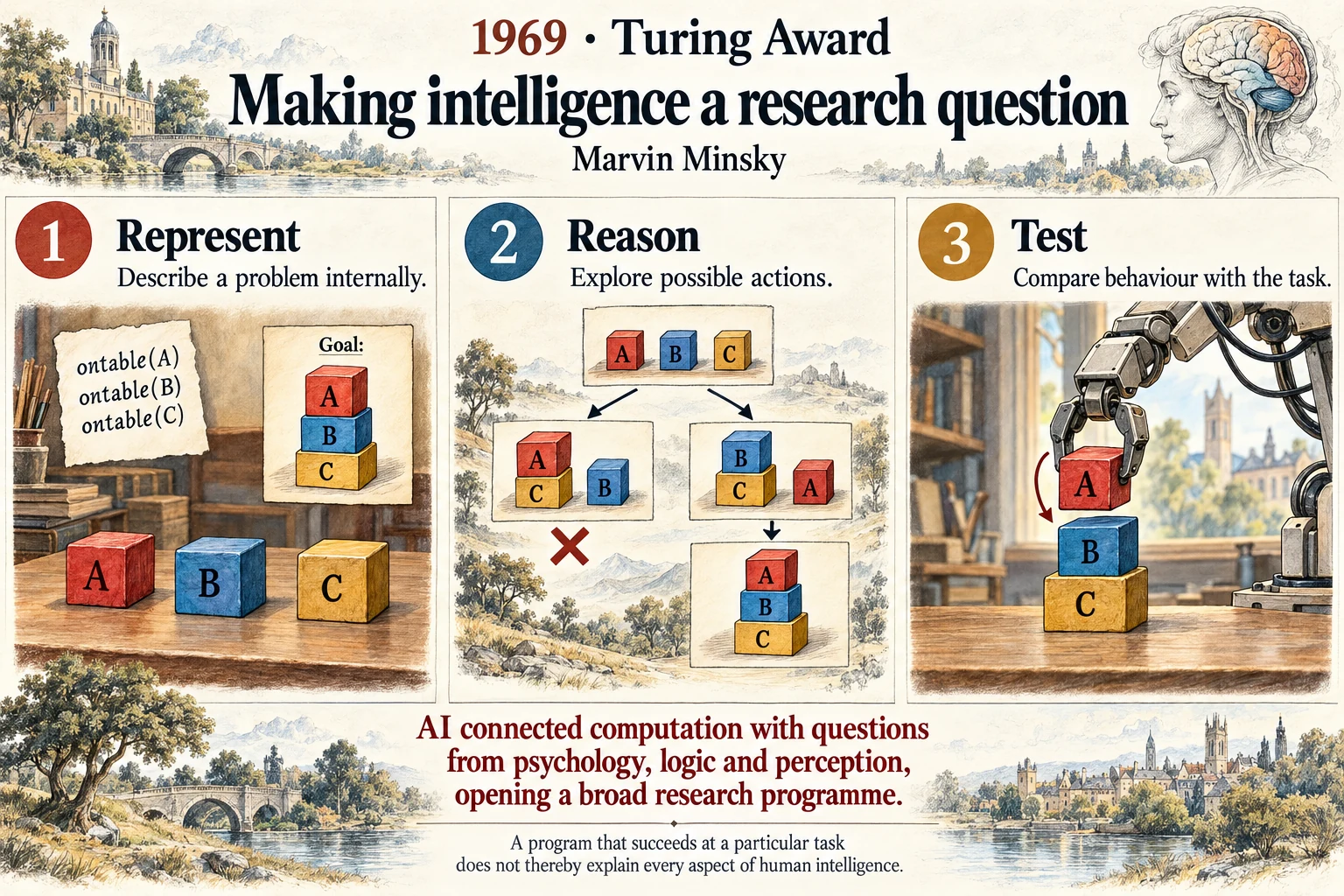 Making intelligence a research question: Artificial intelligence became a field in which ideas about minds could be tested in programs.