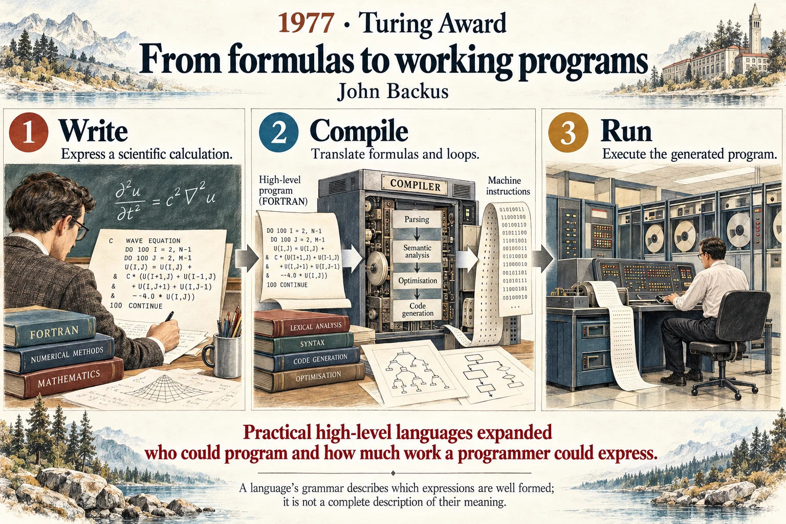 From formulas to working programs: FORTRAN helped scientific programmers express calculations at a higher level.