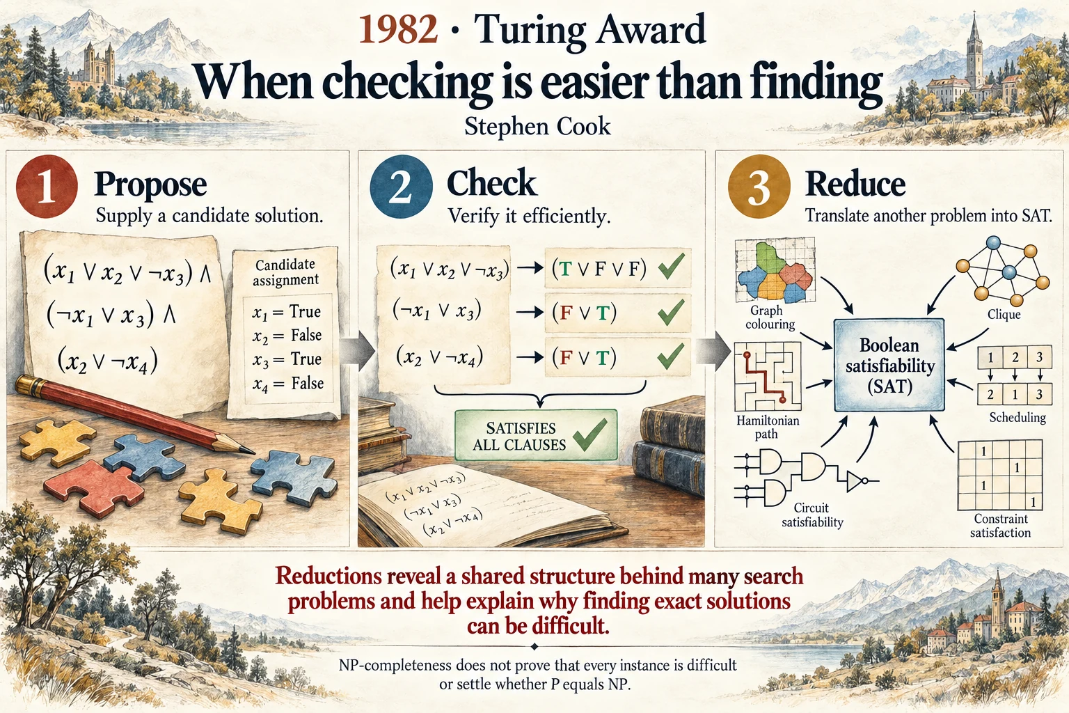 When checking is easier than finding: NP-completeness connected apparently different difficult problems.