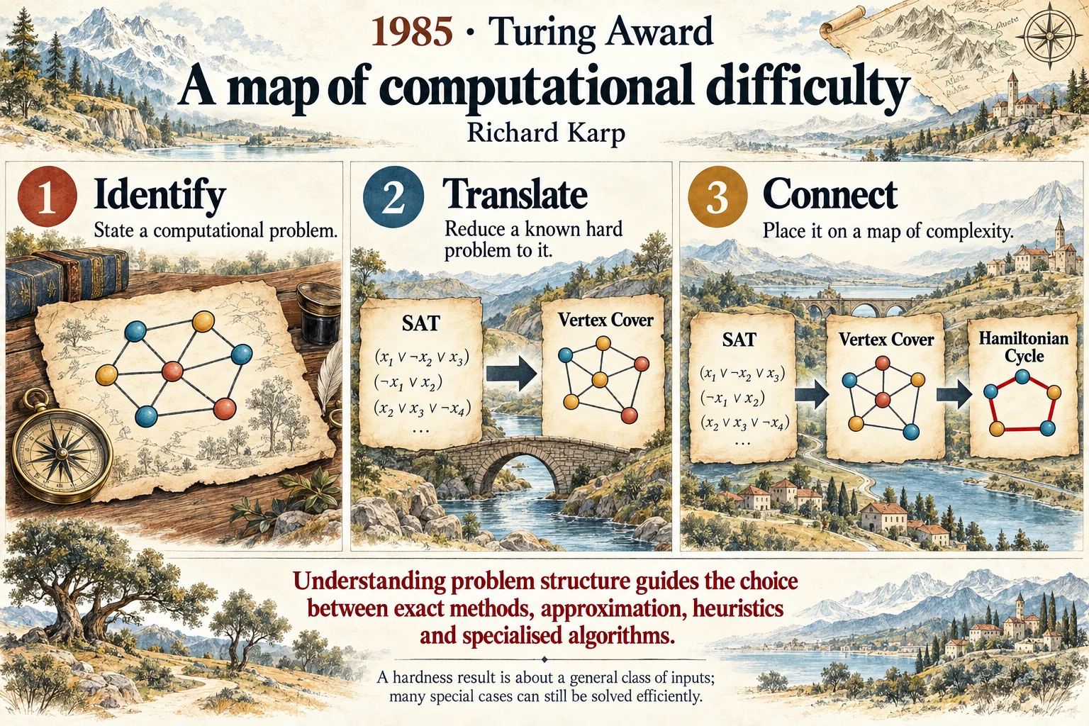 A map of computational difficulty: Reductions showed that many practical problems share the same hard core.