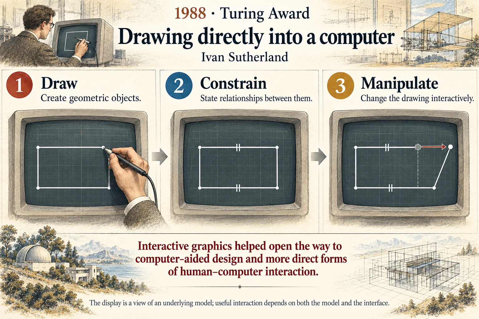 Drawing directly into a computer: Sketchpad turned a display into a place to manipulate geometric ideas.