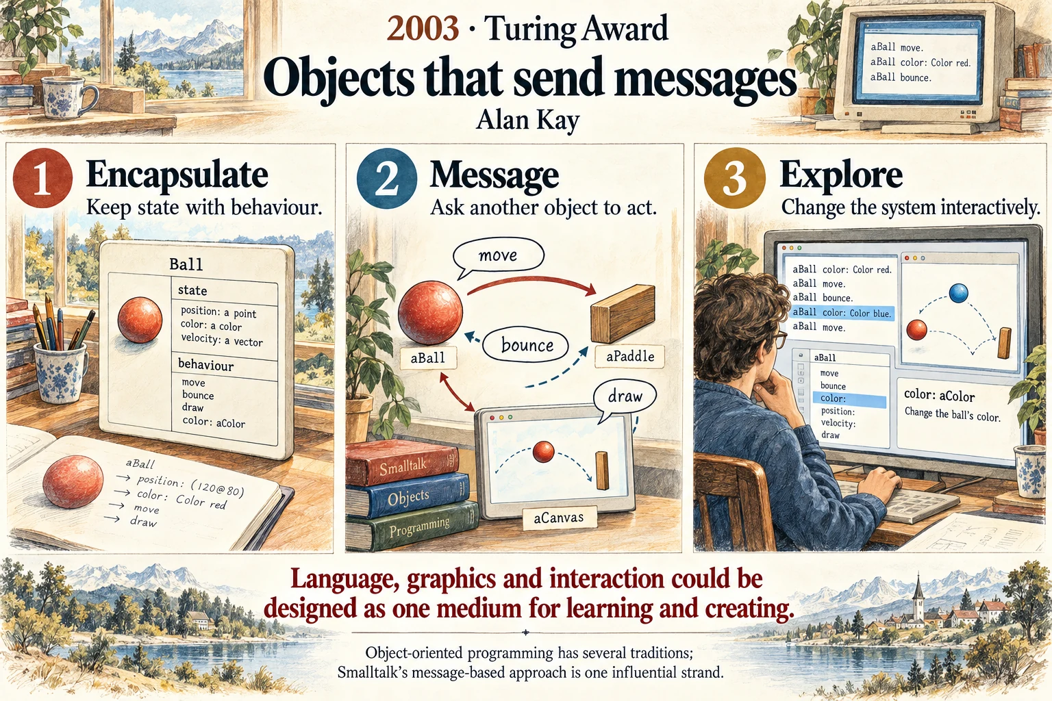 Objects that send messages: Smalltalk connected a programming model with an interactive personal environment.